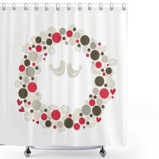 Personality  Abstract Colorful Season Holiday Decoration Wreath Made Of Dots And Flower Shapes With Little Hearts And Birds Elegant Card Centerpiece With Blank Place For Your Text Isolated On White Background Shower Curtains