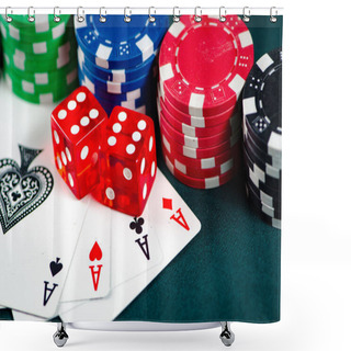 Personality  Chips And Cards On Casino Table  Shower Curtains