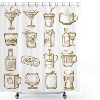 Personality  Hand Drawn Beverages Shower Curtains