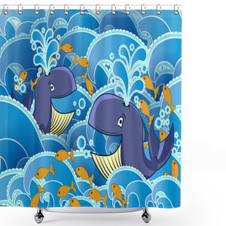 Personality  Two Cartoon Whales In The Water Shower Curtains