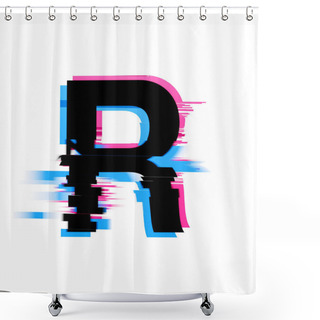 Personality  Letter R Distorted Neon Glitch Effect Text Font. 3D Render Shower Curtains