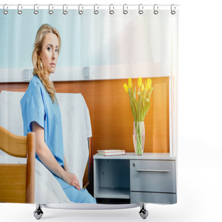 Personality  Woman Sitting On Hospital Bed Shower Curtains