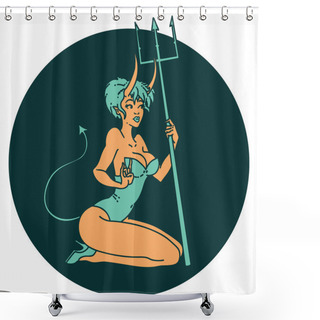 Personality  Iconic Tattoo Style Image Of A Pinup Devil Girl Shower Curtains