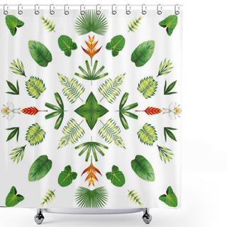 Personality  Symmetric Geometric Tropical Flowers And Leaves White Background Shower Curtains