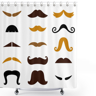 Personality  Set Of Retro Colorful Mustaches Isolated On White Shower Curtains