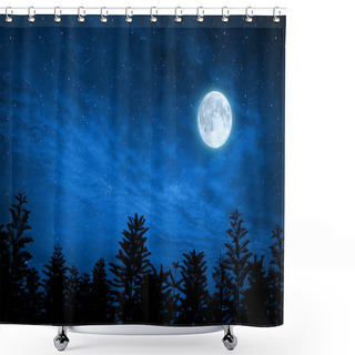 Personality  Forest In Silhouette With Starry Night Sky And Full Moon , Elements Of This Image Are Furnished By Nasa Shower Curtains