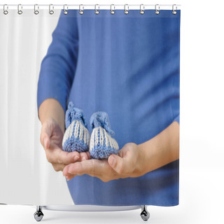 Personality  Pregnant Woman Holding Baby Booties Shower Curtains