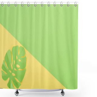 Personality  Top View Of Paper Cut Green Tropical Leaf On Yellow And Green Bright Background With Copy Space Shower Curtains