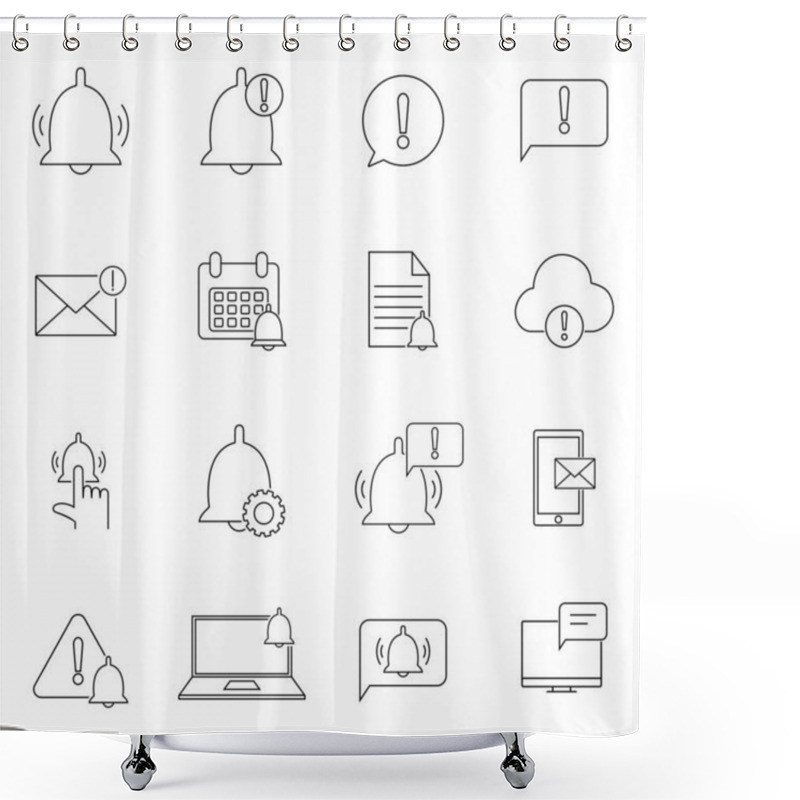 Personality  Set Of Notification Related Vector Line Icons. Contains Such Icons As Notice, Mute, Notification Bell And More. Symbol, Logo Illustration. Web Design, Mobile App. Shower Curtains