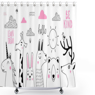 Personality  Vector Doodle Style Hand Drawn Sketch Collection With Animals, C Shower Curtains