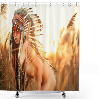 Personality  Beautiful Girl In A Suit Of The American Indian Shower Curtains