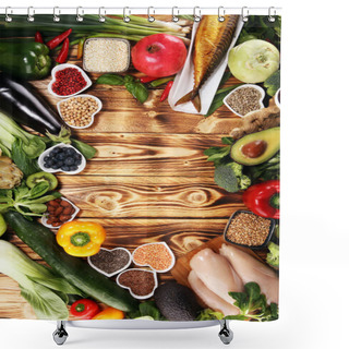 Personality  Healthy Food Clean Eating Selection. Fruit, Vegetable, Seeds, Su Shower Curtains