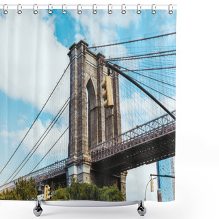 Personality  Brooklyn Bridge And Cloudy Sky In New York, Usa Shower Curtains