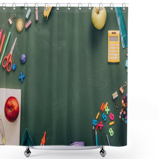 Personality  Top View Of Frame With Ripe Apples And School Supplies On Green Chalkboard With Copy Space Shower Curtains