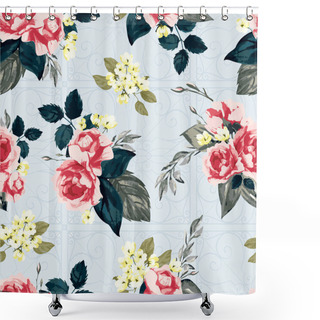 Personality  Seamless Floral Pattern With Pink Roses Shower Curtains
