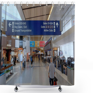 Personality  Departure Gates At Dallas Fort Worth Airport - DALLAS, UNITED STATES - JUNE 20, 2019 Shower Curtains