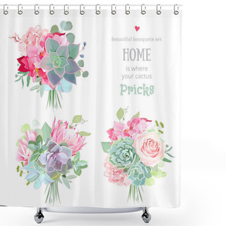 Personality  Small Succulents Gift Bouquets Vector Design Set Shower Curtains