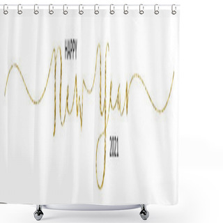 Personality  HAPPY NEW YEAR 2021 Black And Gold Brush Calligraphy On White Background Shower Curtains