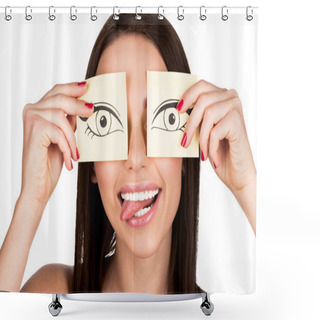 Personality  Woman Covering Eyes With Stickers Shower Curtains