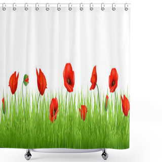 Personality  Red Poppy Border Shower Curtains