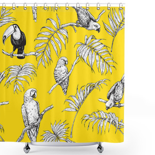 Personality  Parrots And Toucan Sketch Pattern Shower Curtains