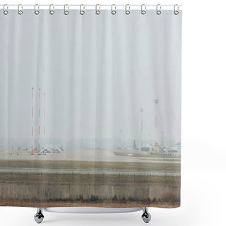 Personality  Planes On Airport Runway With Cloudy Sky At Background Shower Curtains