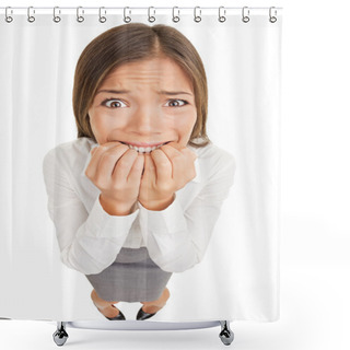 Personality  Frightened And Stressed Young Business Woman Shower Curtains