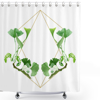 Personality  Beautiful Green Ginkgo Biloba With Leaves Isolated On White. Watercolor Background Illustration. Watercolour Drawing Fashion Aquarelle Isolated On White. Frame Border Ornament. Shower Curtains