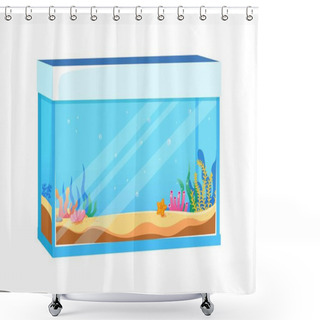 Personality  Vector Fish Tank With Colorful Underwater Life Algae, Sand, Shells In Flat Style Shower Curtains