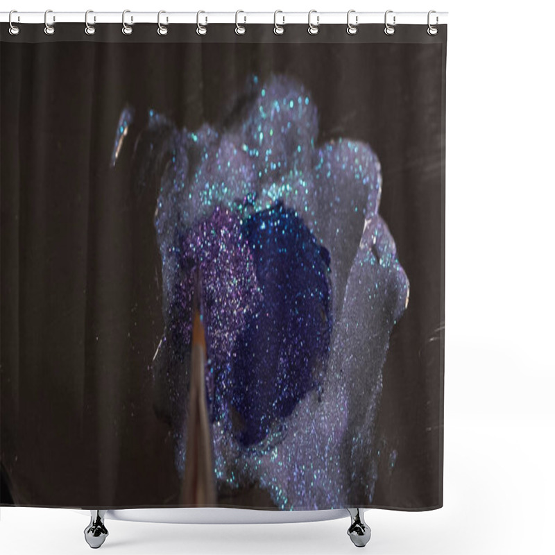Personality  Top View Of Brush Near Sparkling Purple Liquid With Shimmer  Shower Curtains