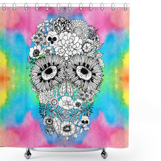 Personality  Human Skull Made Of Flowers And Watercolor. Shower Curtains