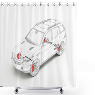Personality  Suv Technical Drawing Showing Brakes System. Shower Curtains