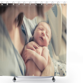 Personality  New Born Baby Boy Resting In Mothers Arms. Shower Curtains