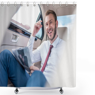 Personality  Man With Newspaper On Backseat Shower Curtains