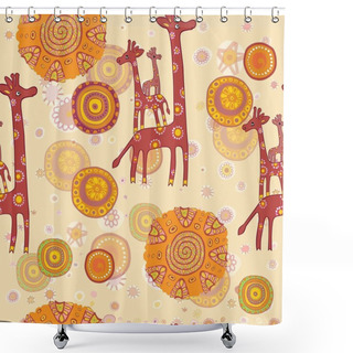 Personality  Seamless Pattern With Cute Family Of Giraffes Shower Curtains