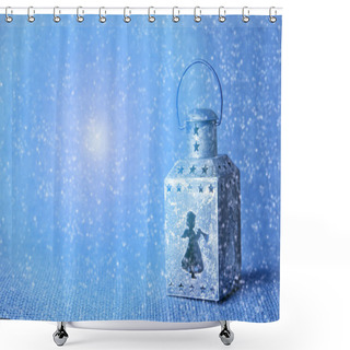 Personality  Old Christmas Lantern With Angels, Stars Ornaments On Bright Background. Shower Curtains
