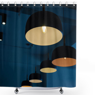 Personality  Beautiful Round Modern Ceiling Lamps In Dark Blue Room Backgroun Shower Curtains