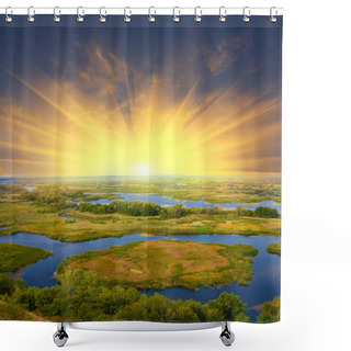 Personality  Sunset Over River Shower Curtains