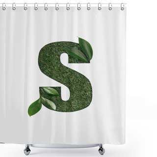 Personality  Top View Of Cut Out S Letter On Green Grass Background With Leaves Isolated On White Shower Curtains