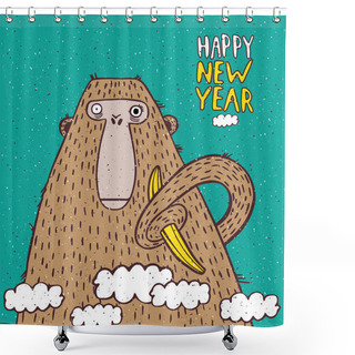 Personality  Happy New Year Monkey With Banana Shower Curtains