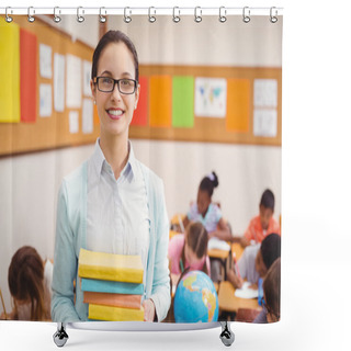 Personality  Teacher Smiling At Camera In Classroom Shower Curtains