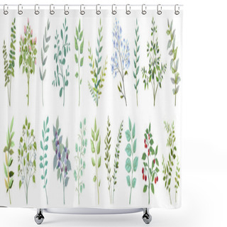 Personality  Greenery Elements. Leaves Branches Foliage Wedding Plants, Vintage Nature Botanical Collection. Vector Exotic Garden Bouquet Shower Curtains
