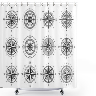 Personality  Nautical Compass Wind Rose Vector Icons. Isolated Vintage Symbols Of Marine Maps And Antique Cartography, Navigation Compass Rose Or Windrose With Cardinal Directions Of North, East, South And West Shower Curtains