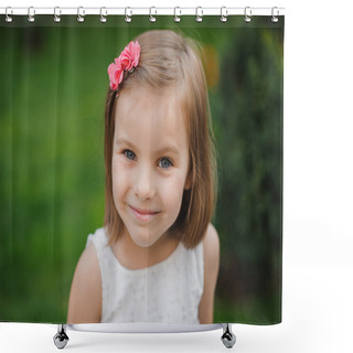 Personality  Portrait Of Beautiful Young Girl With Blond Hair Shower Curtains