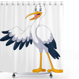 Personality  Cute Cartoon Stork Posing Waving Shower Curtains