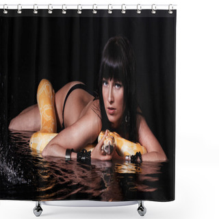 Personality  Beautiful Woman Lying With Python Shower Curtains