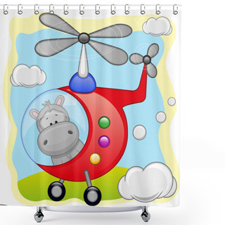 Personality  Cute Hippo In Helicopter Shower Curtains
