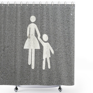 Personality  Traffic Sign On A Bike Path. Pedestrian Or Woman With Child To Illustrate A Pedestrian Path Shower Curtains