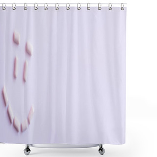 Personality  Flat Lay Of Smile Symbol From Chewing Gums On White Background, Banner  Shower Curtains
