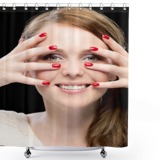 Personality  Young Beautiful Woman Isolated On Black Background Shower Curtains